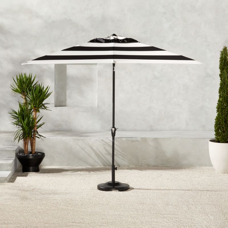 Shadow Rectangular Black and White Stripe Umbrella with Base added by Laurence Bradford