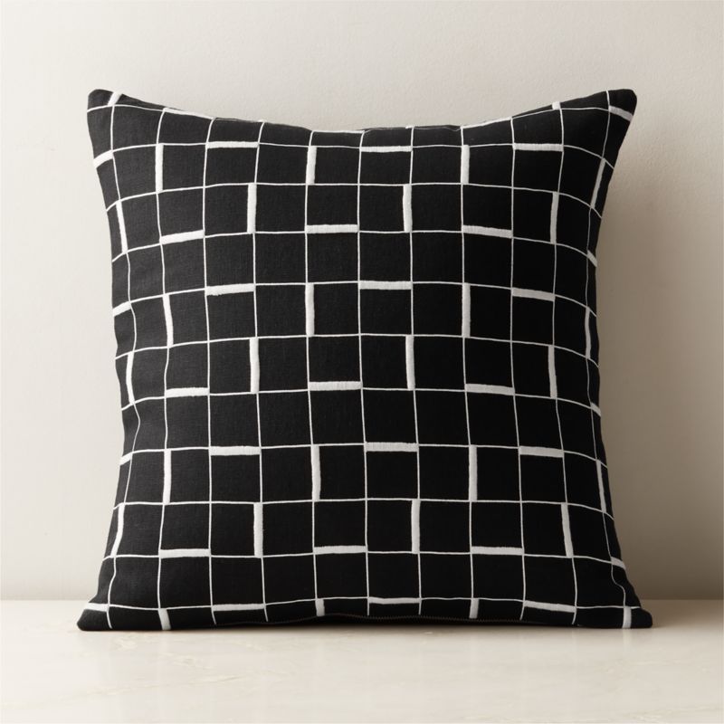 Symi Black and Warm White Embroidered Linen Throw Pillow Cover 20"x20" + Reviews | CB2 added by Spoak Member