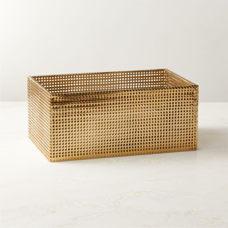 Tegan Modern Perforated Brass Metal Decorative Storage Basket + Reviews | CB2 added by Spoak Member