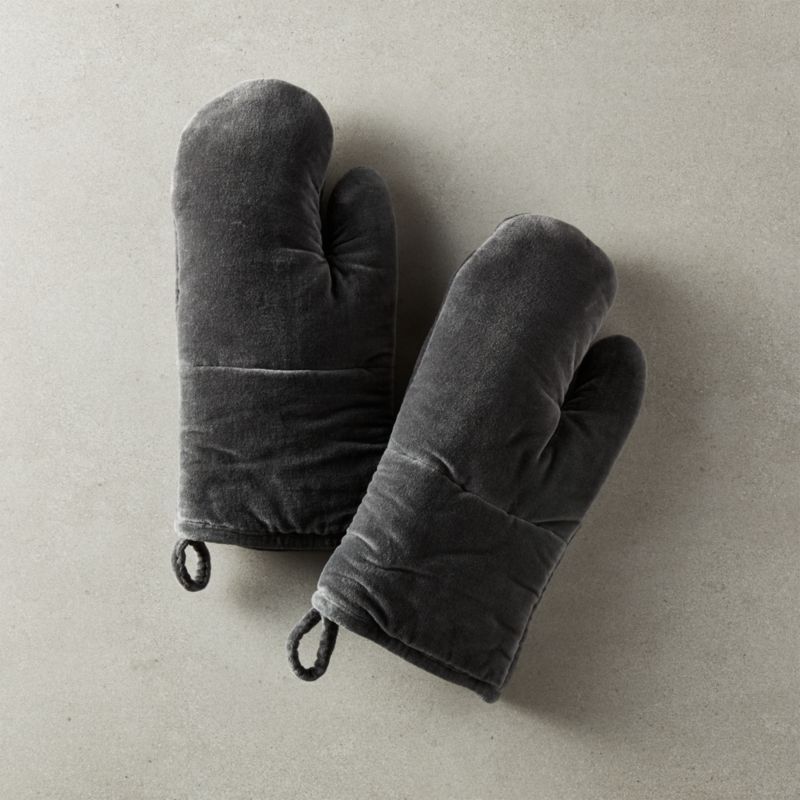 Charcoal Grey Velvet Oven Mitts Set of 2 + Reviews | CB2 added by Spoak Member