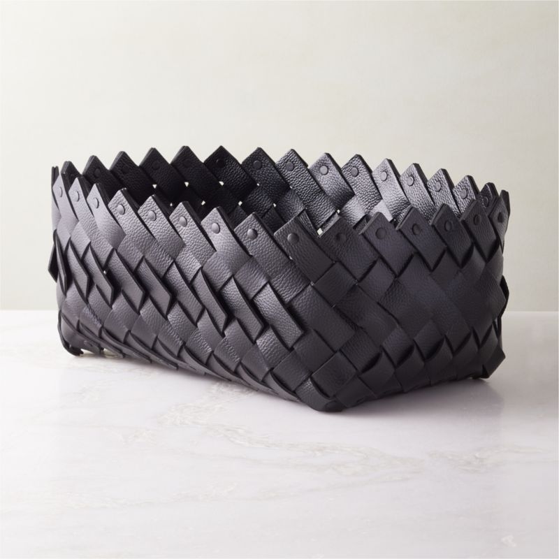 Willa Modern Woven Black Leather Decorative Storage Basket Medium + Reviews | CB2 added by Spoak Member