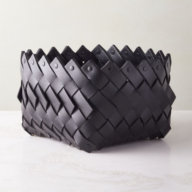 Willa Modern Woven Black Leather Decorative Storage Basket Small + Reviews | CB2 added by Spoak Member