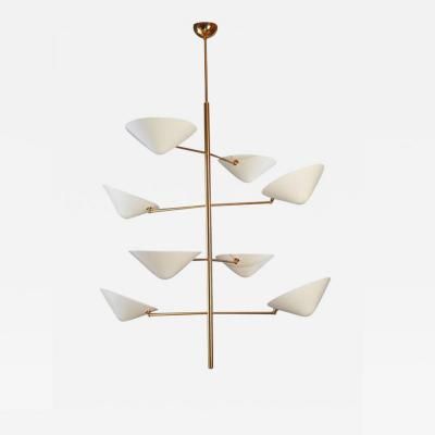 Long Polished Brass and Enameled Metal Chandelier added by Spoak Member