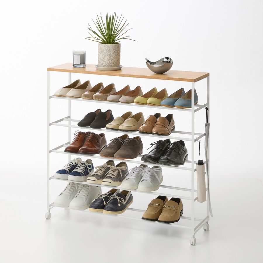 Rolling Five-Tier Shoe Rack (12,6" H)  - Steel + Wood added by Spoak Member