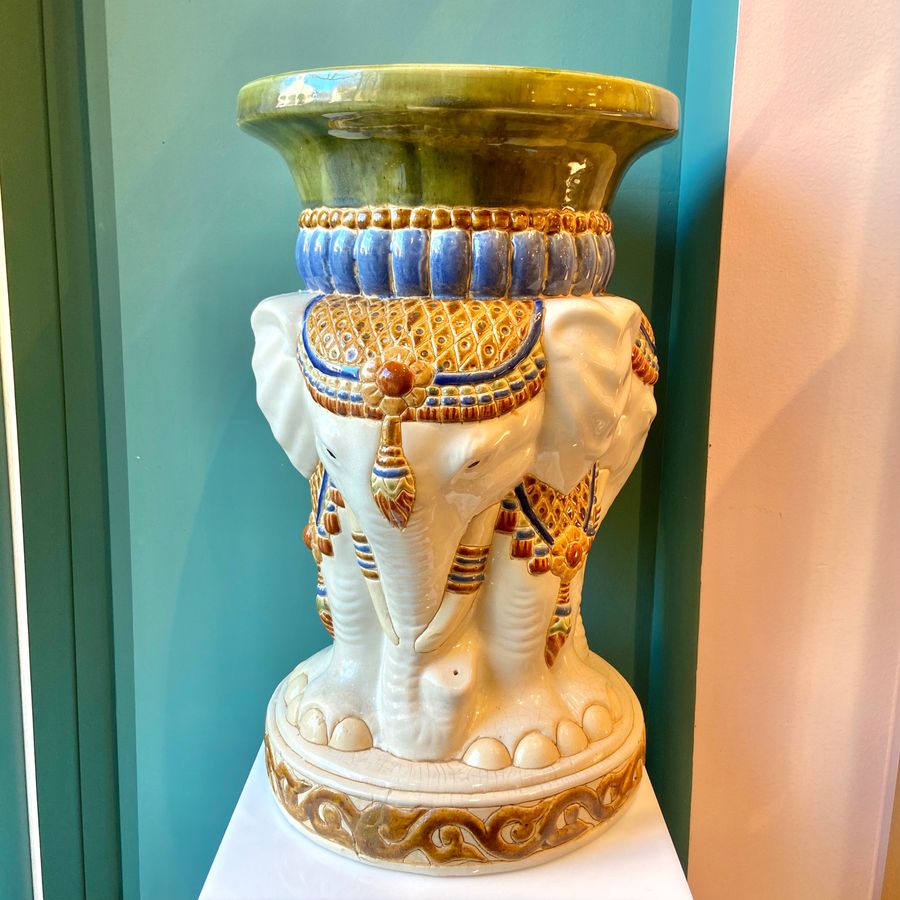 Vintage Ceramic Three Headed Elephant Plant Stand/Side Table added by Spoak Member