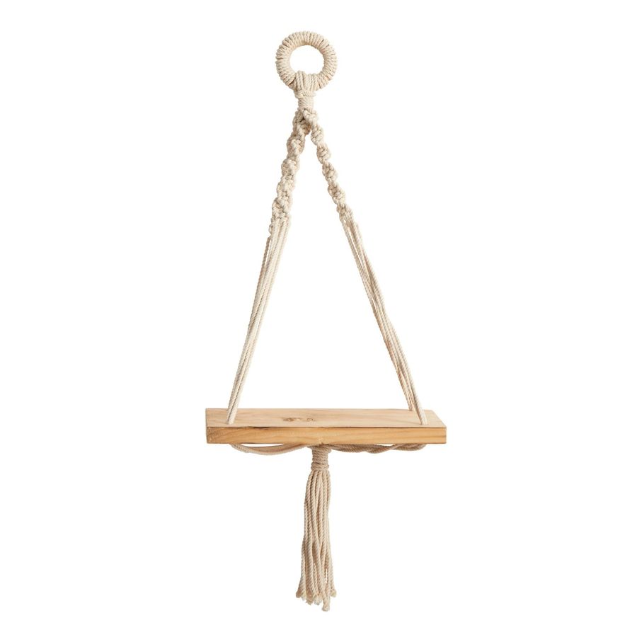 18" Boho Chic Wood Macrame Single Shelf Wall Art Decor" added by Spoak Member