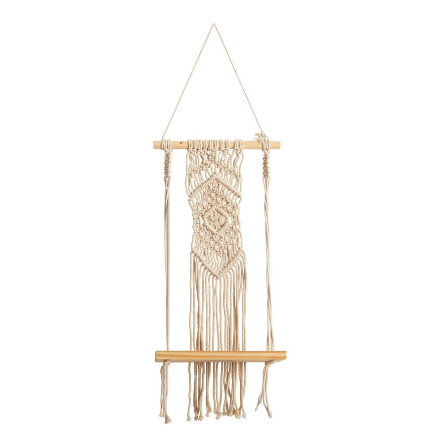 22” Boho Chic Wood Macrame Shelf with Diamond Weave added by Spoak Member