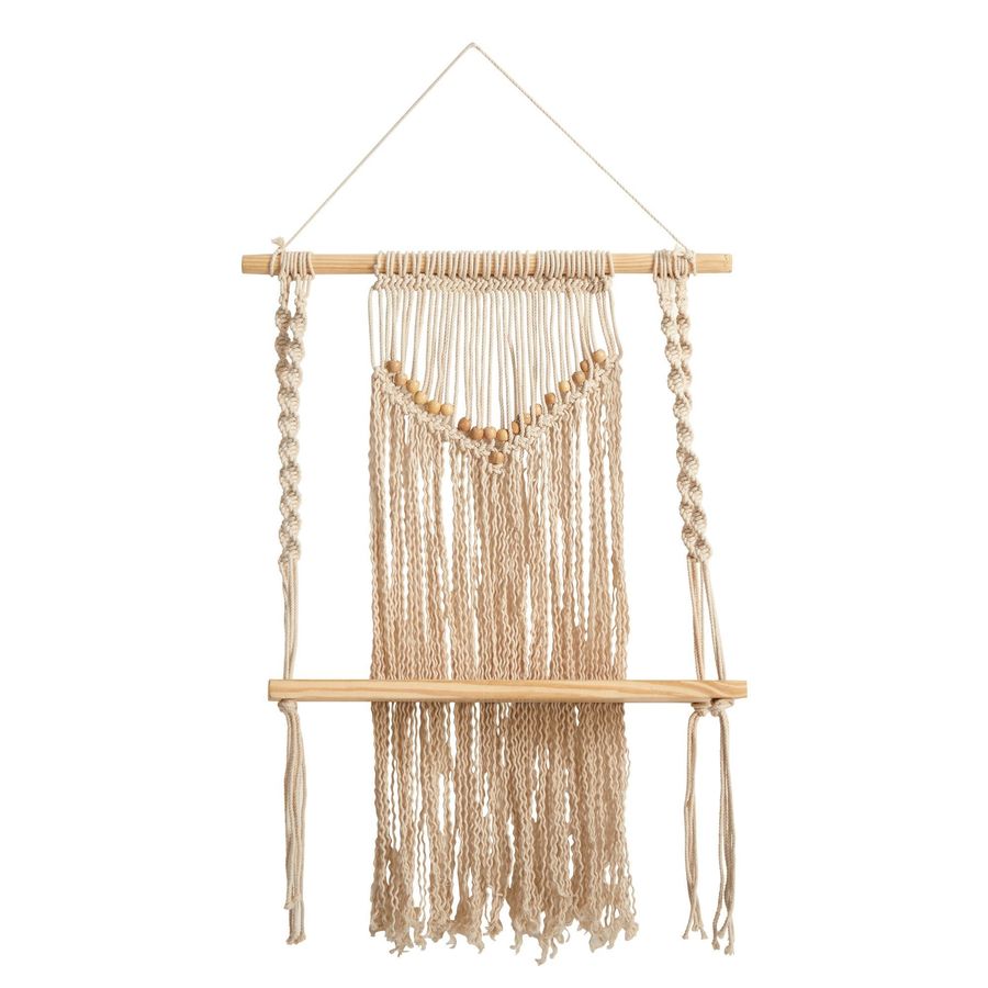 24" Boho Chic Wood Macrame Single Shelf Woven Beads Wall Art Décor" added by Spoak Member