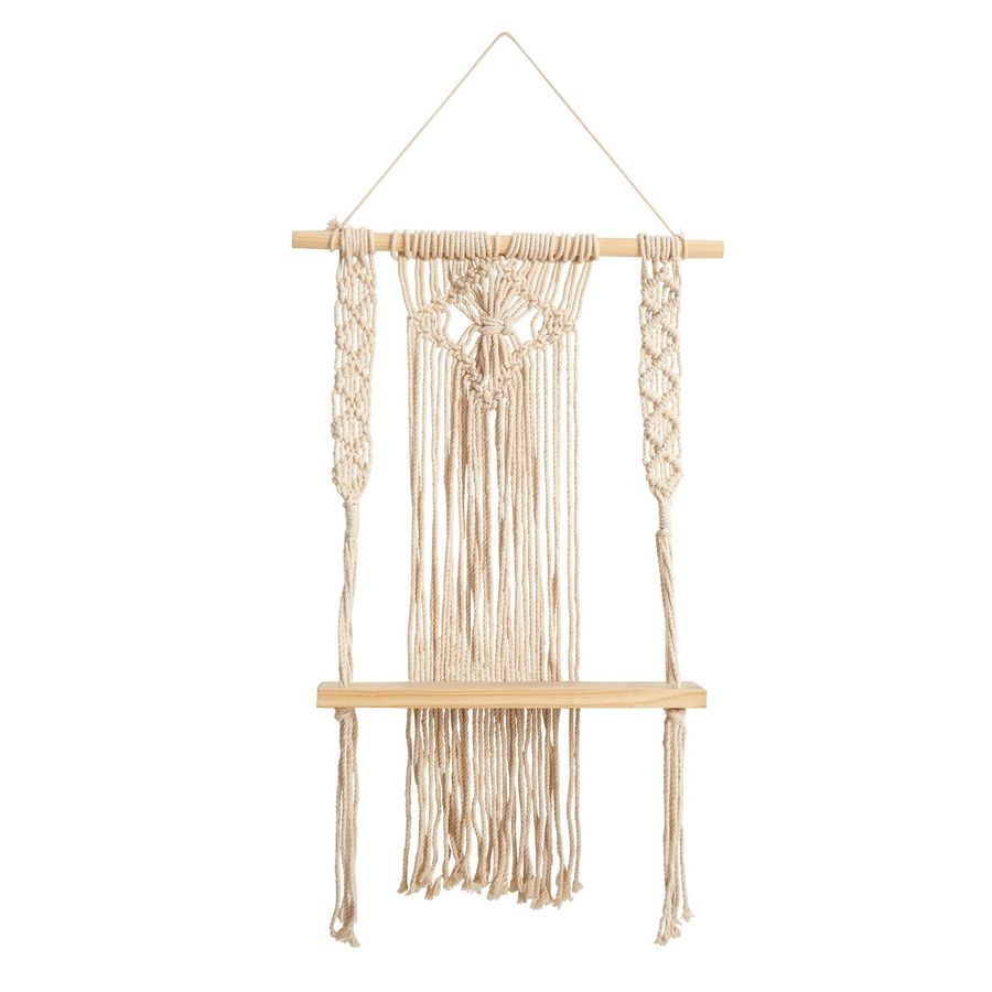 24" Boho Chic Wood Macrame Single Shelf Woven Diamond Wall Art Décor" added by Spoak Member