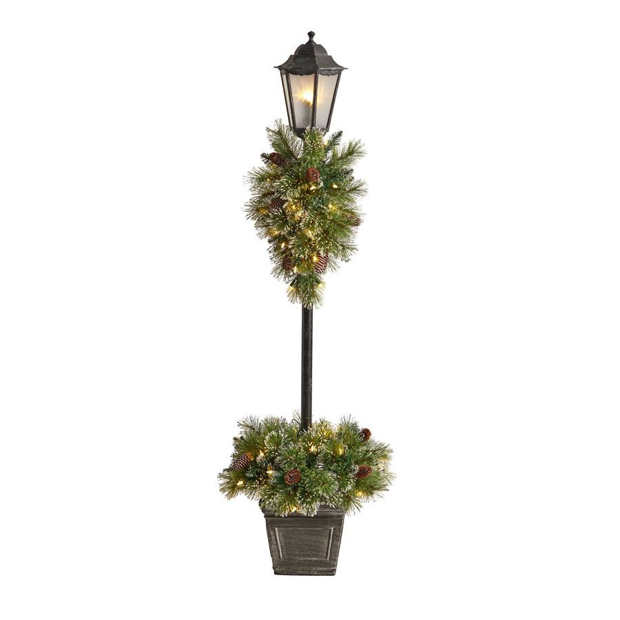 5’ Holiday Pre-lit Decorated Lamp Post with Greenery, Decorative Container and 50 LED Lights added by Spoak Member