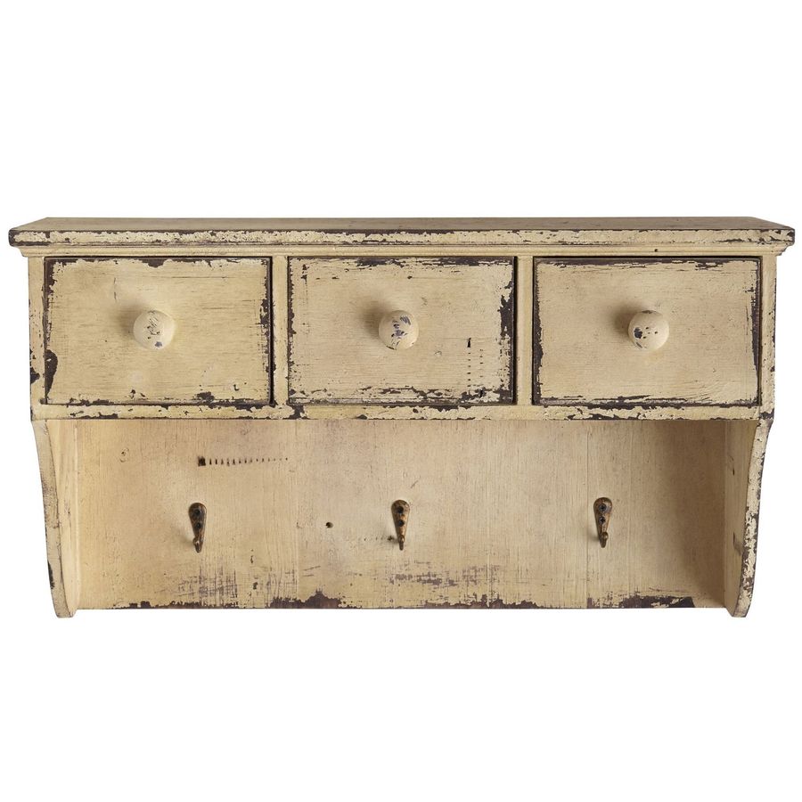Distressed Wooden Shelf with Drawers and Hooks added by Spoak Member