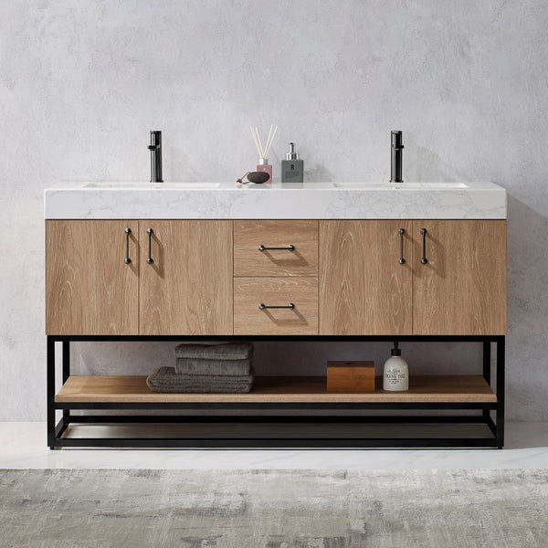 Vinnova Alistair 60B" Double Vanity in North American Oak with White Grain Stone Countertop Without Mirror -789060B-NO-GW-NM added by Liz Lodge