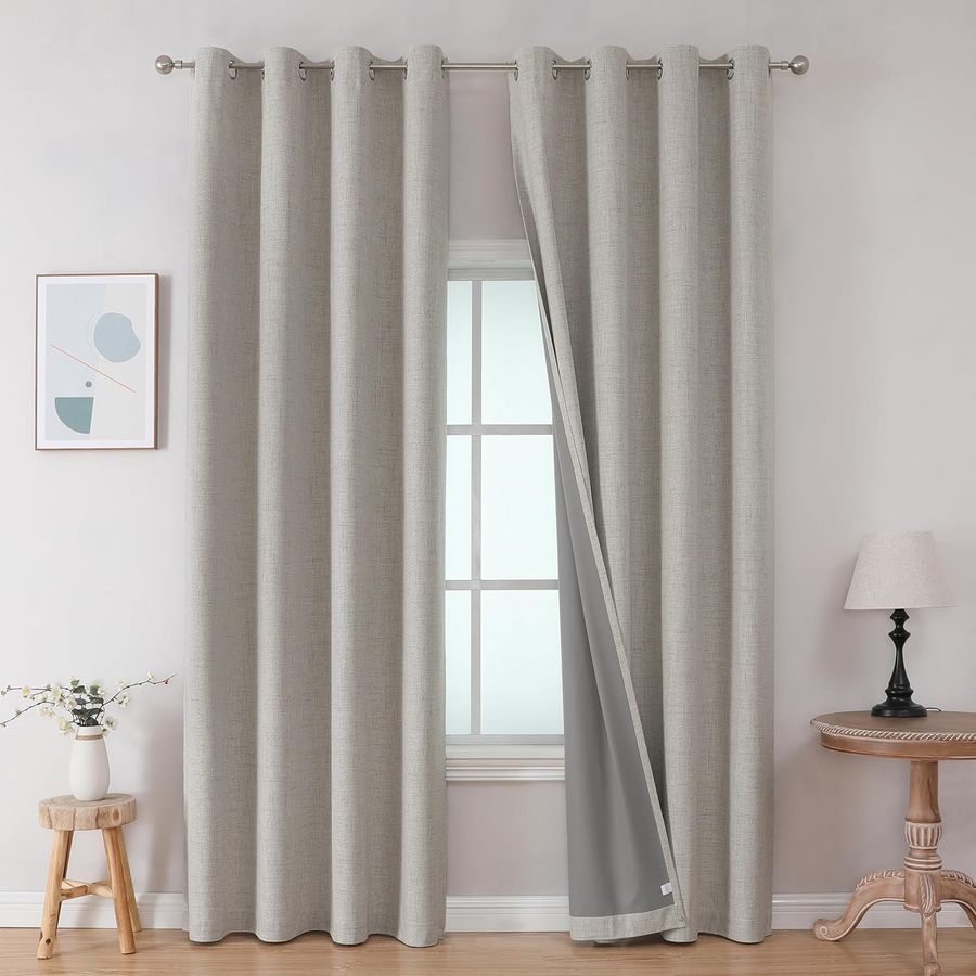Joydeco 100% Blackout Curtains 63 Inch Length, Living Room Curtains 2 Panels Set, Room Darkening Curtains w/Grommets, Textured Thermal Drapes, Greyish White Blackout Curtains for Bedroom (42x63inch) added by Spoak Member