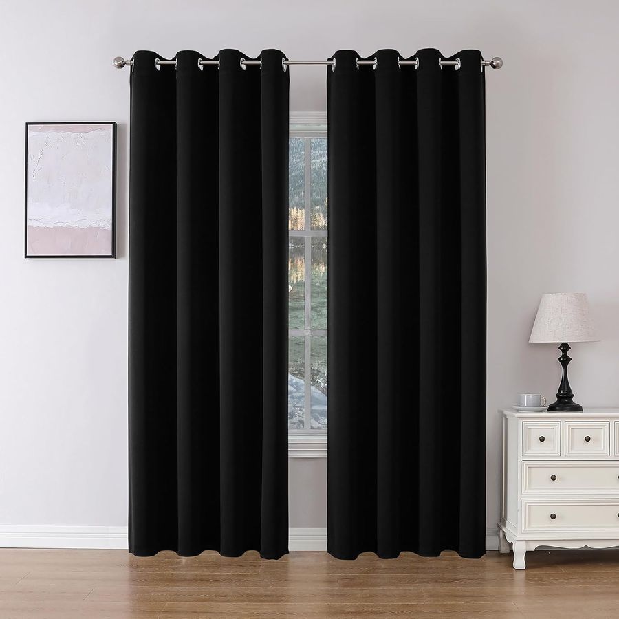 Joydeco Blackout Curtains 84 Inch Length 2 Panels Set, Thermal Insulated Long Curtains& Drapes 2 Burg, Room Darkening Grommet Curtains for Bedroom Living Room Window (Black, W52 x L84 Inch) added by Spoak Member