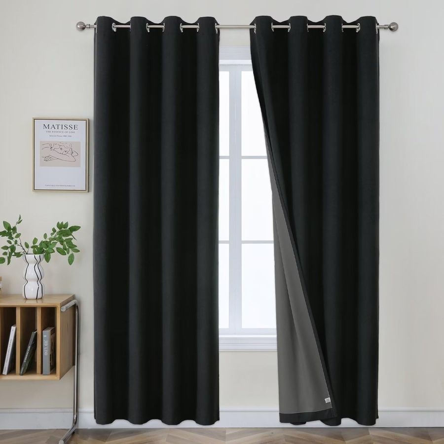 Joydeco 100% Blackout Curtains Black Long 2 Panels Set Linen 96 Inch Blackout Curtains 2 Panels Room Darkening Textured Curtains added by Spoak Member
