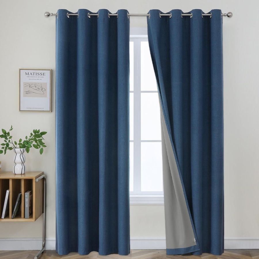 Joydeco 100% Blackout Curtains Denim Blue Long 2 Panels Set Linen 96 Inch Blackout Curtains 2 Panels Room Darkening Textured Curtains added by Spoak Member
