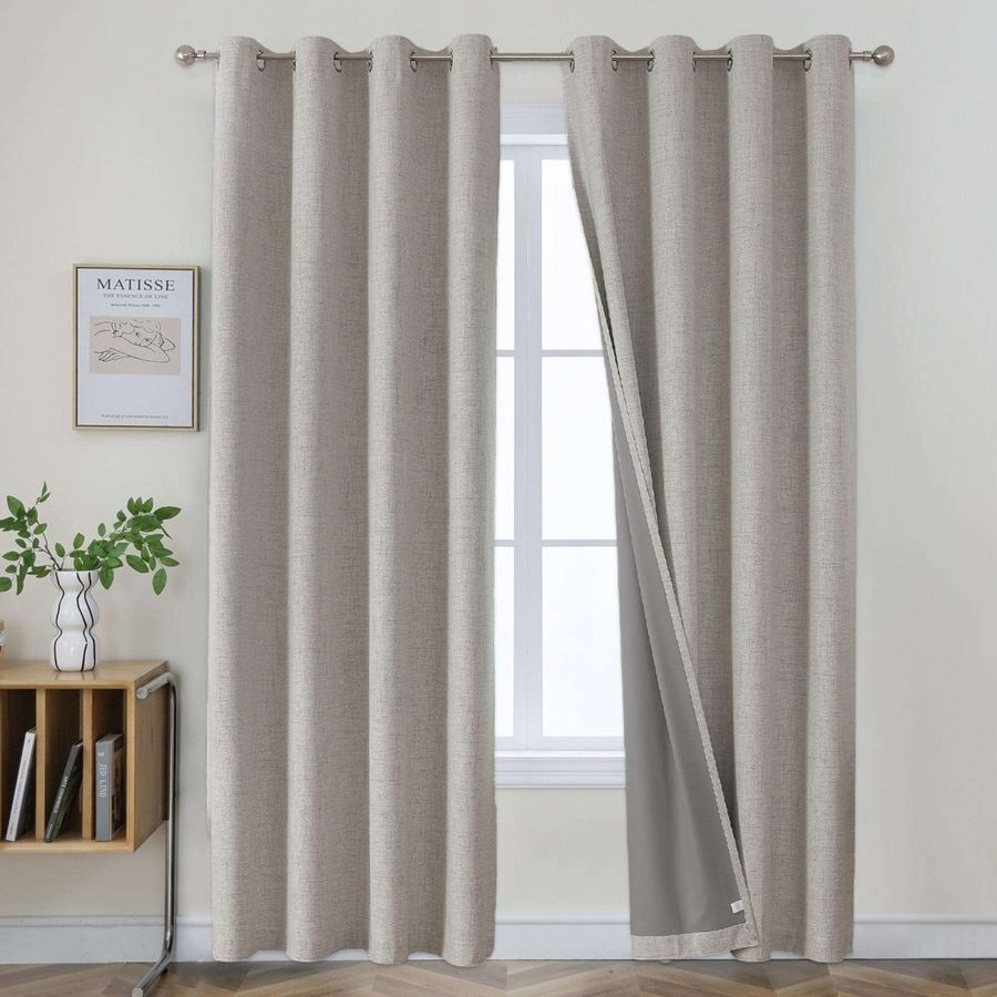 Joydeco Blackout Curtains for Bedroom, Black Out Curtains 84 Inch Length 2 Panels Set, Linen Textured Thermal Insulated Window Curtains with Grommets(52x84 inch, Greyish White) added by Spoak Member