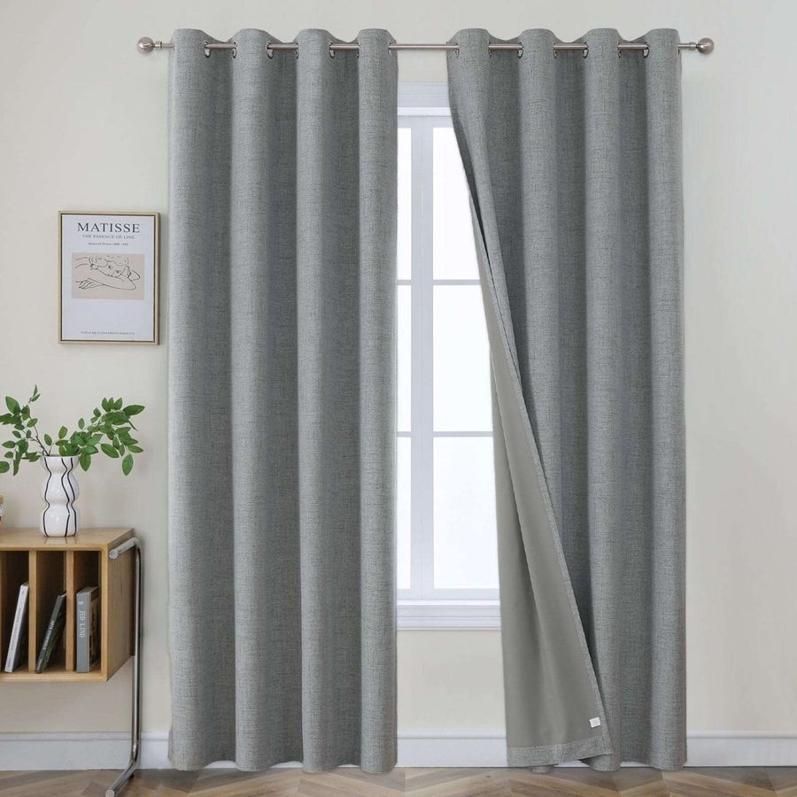 Joydeco 100% Blackout Curtains Light Grey Long 2 Panels Set Linen 96 Inch Blackout Curtains 2 Panels Room Darkening Textured Curtains added by Spoak Member