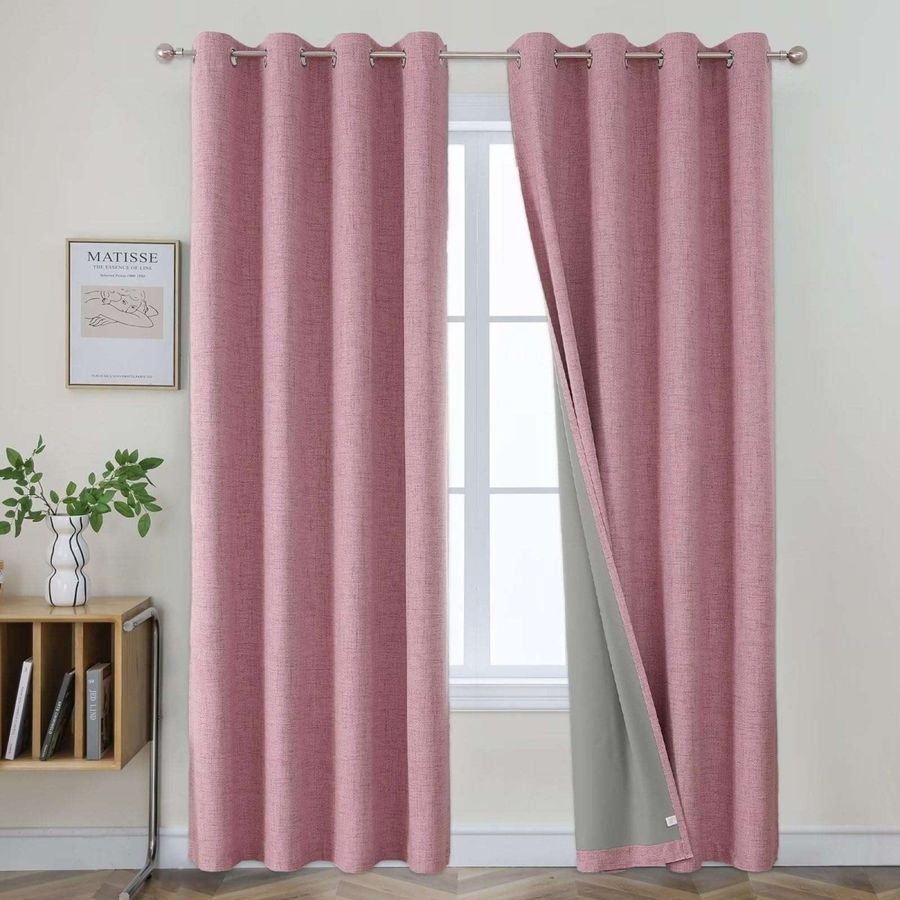 Joydeco 100% Blackout Curtains Pink Long 2 Panels Set Linen 96 Inch Blackout Curtains 2 Panels Room Darkening Textured Curtains for Bedroom Living Room Window added by Spoak Member
