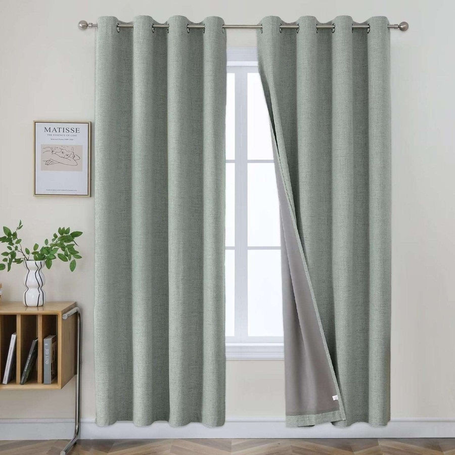 Joydeco 100% Blackout Curtains Sage Green Long 2 Panels Set Linen 96 Inch Blackout Curtains 2 Panels Room Darkening Textured Curtains added by Spoak Member