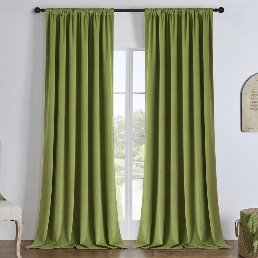 Joydeco 100% Blackout  Olive Green Velvet Curtains - 2 Panels , Thermal Insulated, Privacy added by Spoak Member