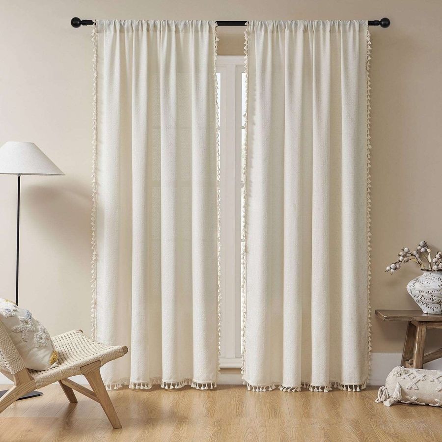 Joydeco Beige Boho Curtains Living Room Curtains Country Rustic Linen Sheer Curtains added by Spoak Member