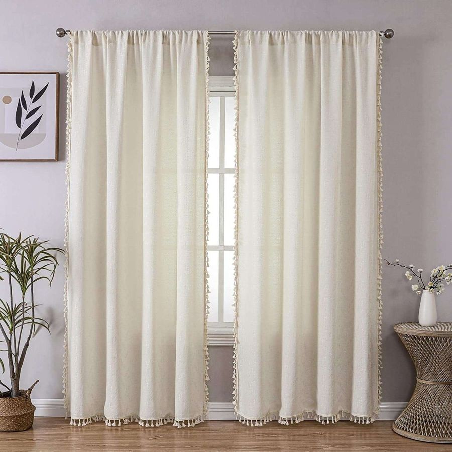 Joydeco Beige Boho Linen Curtains with Tassels & Embroidery added by Spoak Member