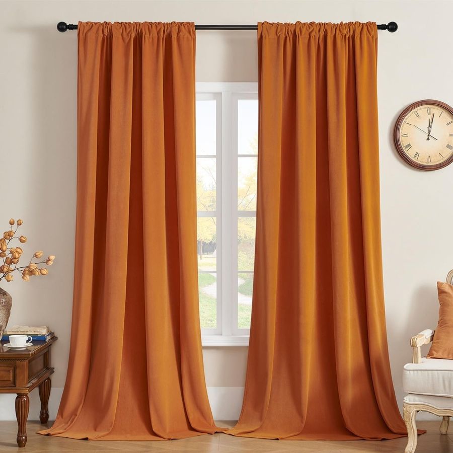 Joydeco Luxury Burnt Orange Velvet Blackout Curtains - 2 Panels, Thermal Insulated, Rod Pocket, Super Soft added by Spoak Member