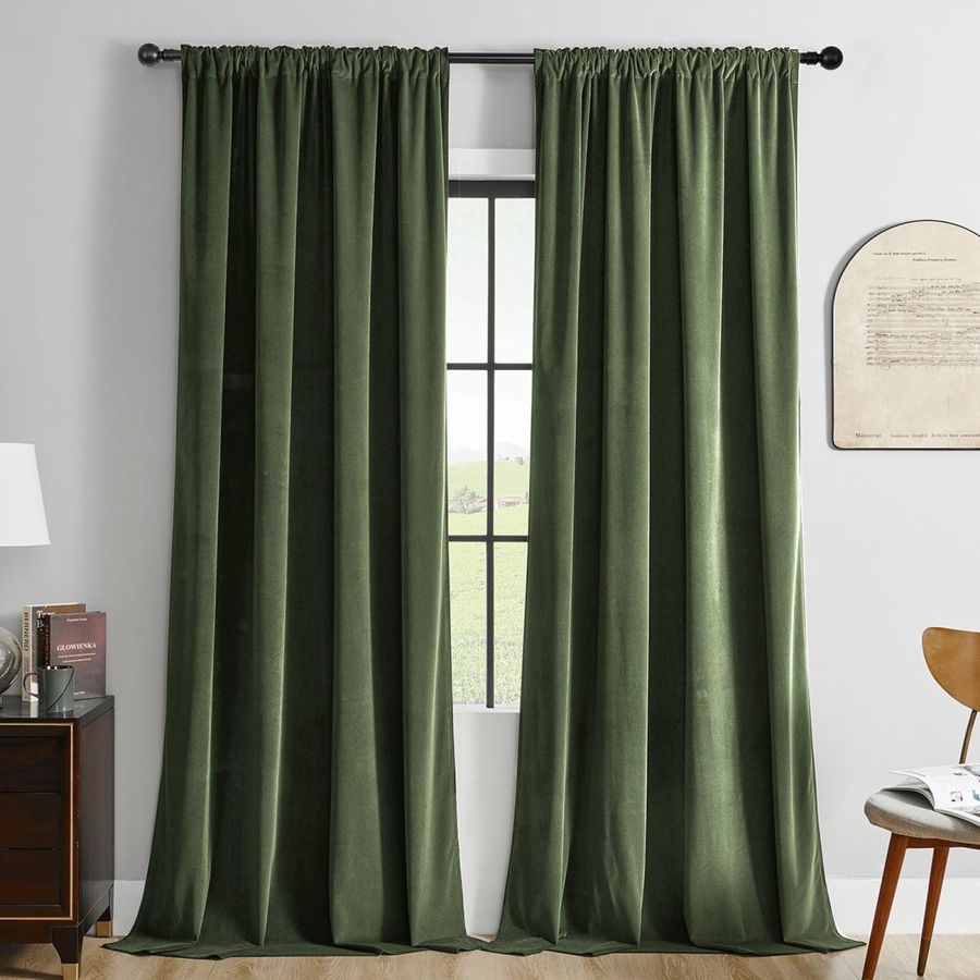 Joydeco Luxury Olive Green Velvet Blackout Curtains - 2 Panels , Thermal Insulated, Rod Pocket, Super Soft added by Spoak Member