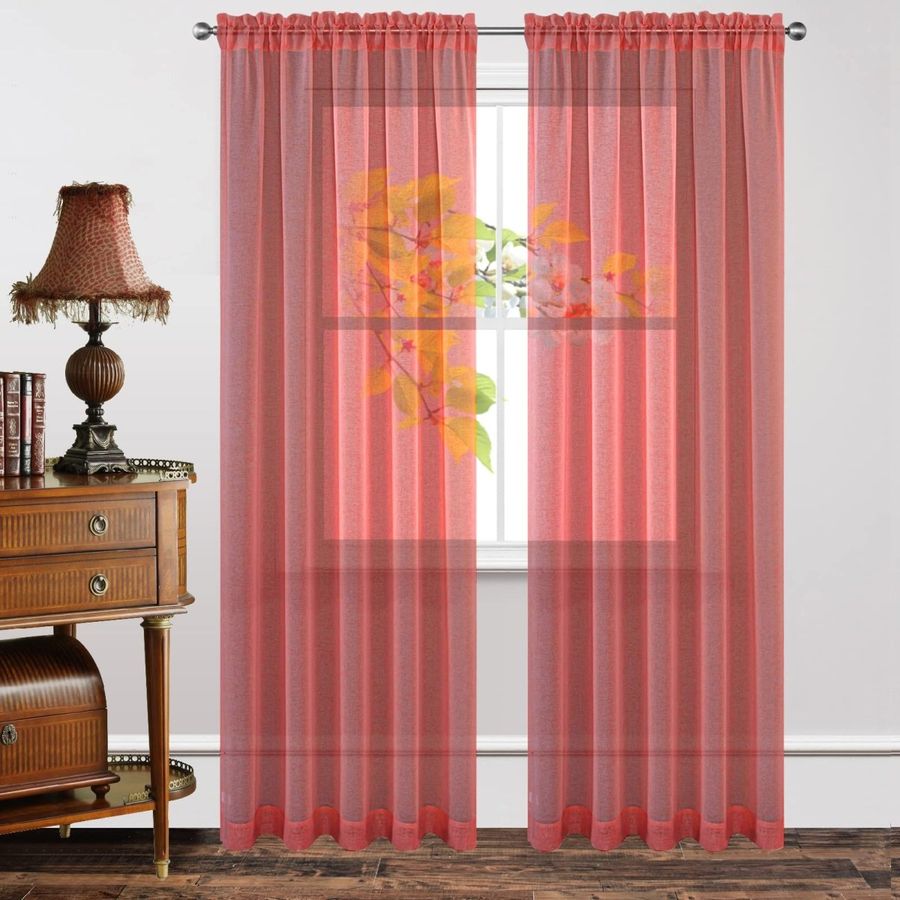 Joydeco Red Sheer Curtains - 2 Panels, Rod Pocket added by Spoak Member