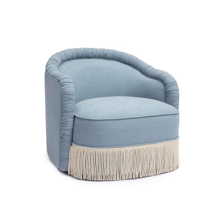 Pamela Faded Blue Upcycled Fabric Tassel Lounge Chair added by Spoak Member