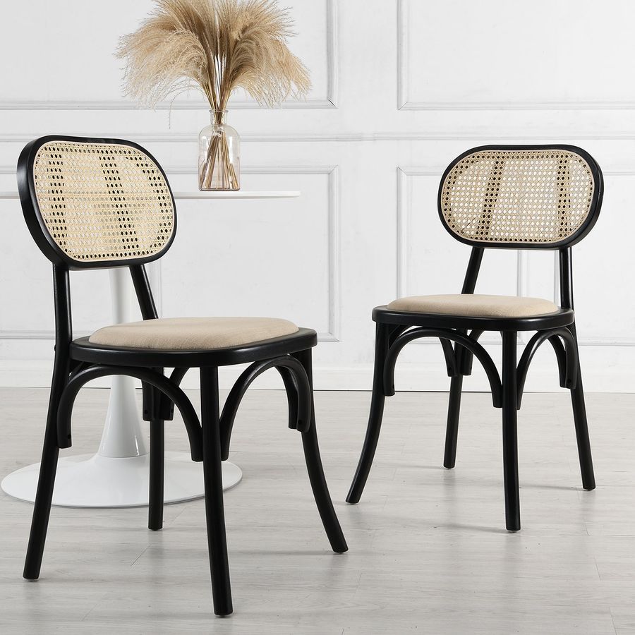 Anya Set of 2 Cane Rattan and Upholstered Dining Chairs in Black added by Lyss Wallace