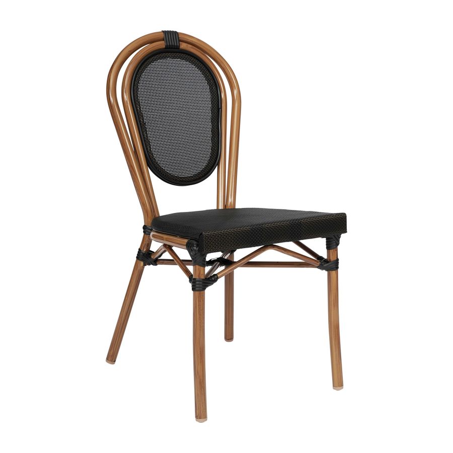 Marseille Indoor/Outdoor Commercial Thonet Bistro Stacking Chair, Textilene and Bamboo Print Aluminum Frame added by Lyss Wallace