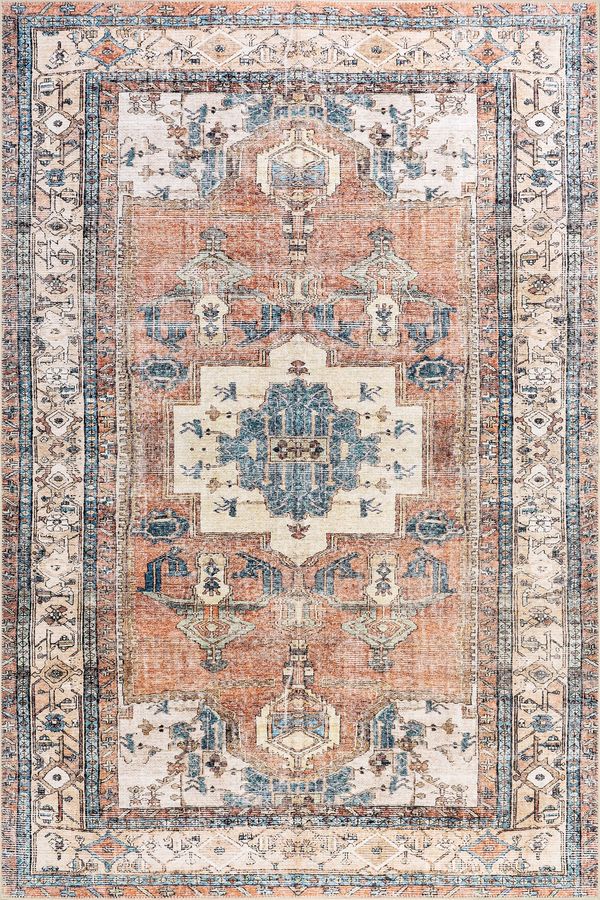 Fading Oriental Spill Proof Washable Rug | Light Rust added by Spoak Member