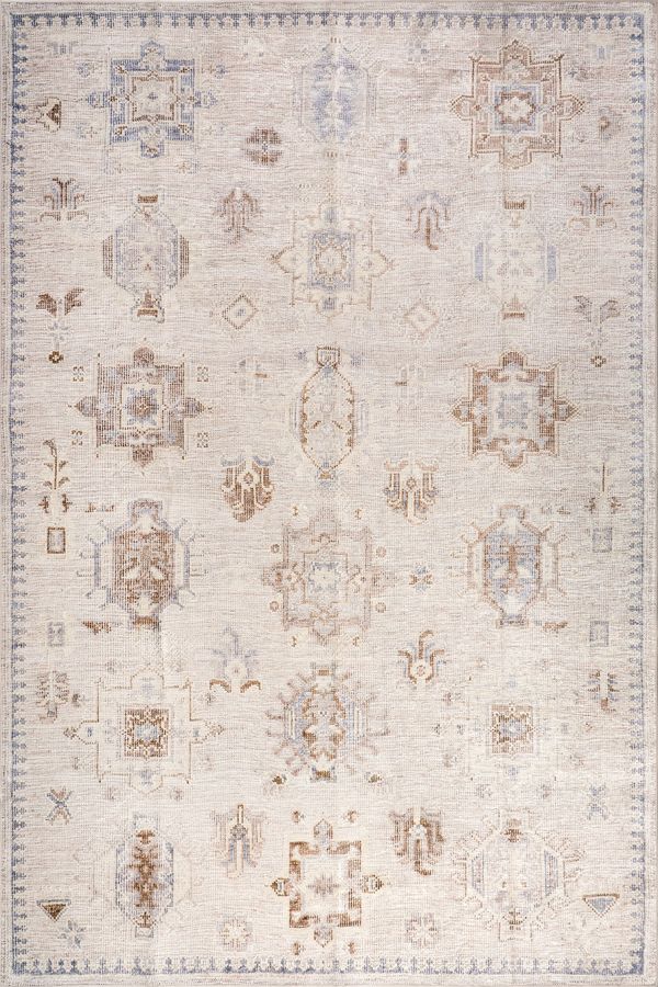 Brenda Hazy Heraldry Spill Proof Washable Rug | Beige added by Spoak Member
