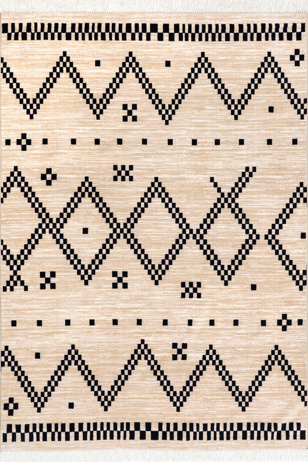 Checkered Moroccan Tassel Non-Slip Backing Rug | Off White added by Spoak Member
