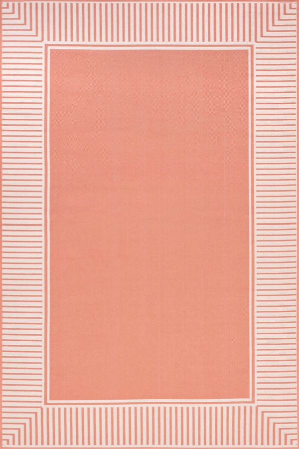 Striped Border Indoor/Outdoor Flatweave Rug | Coral added by Spoak Member