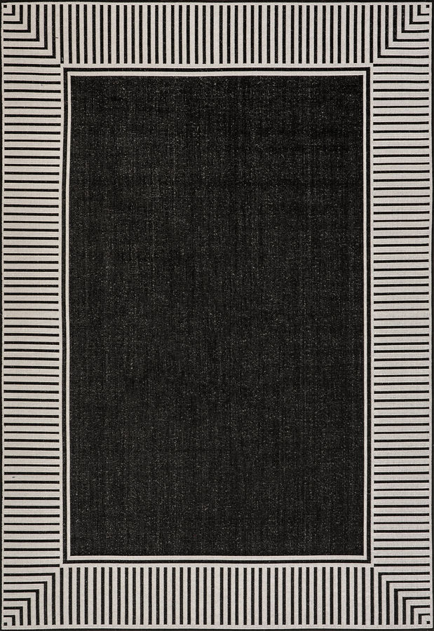 Striped Border Indoor/Outdoor Flatweave Rug | Black added by Spoak Member
