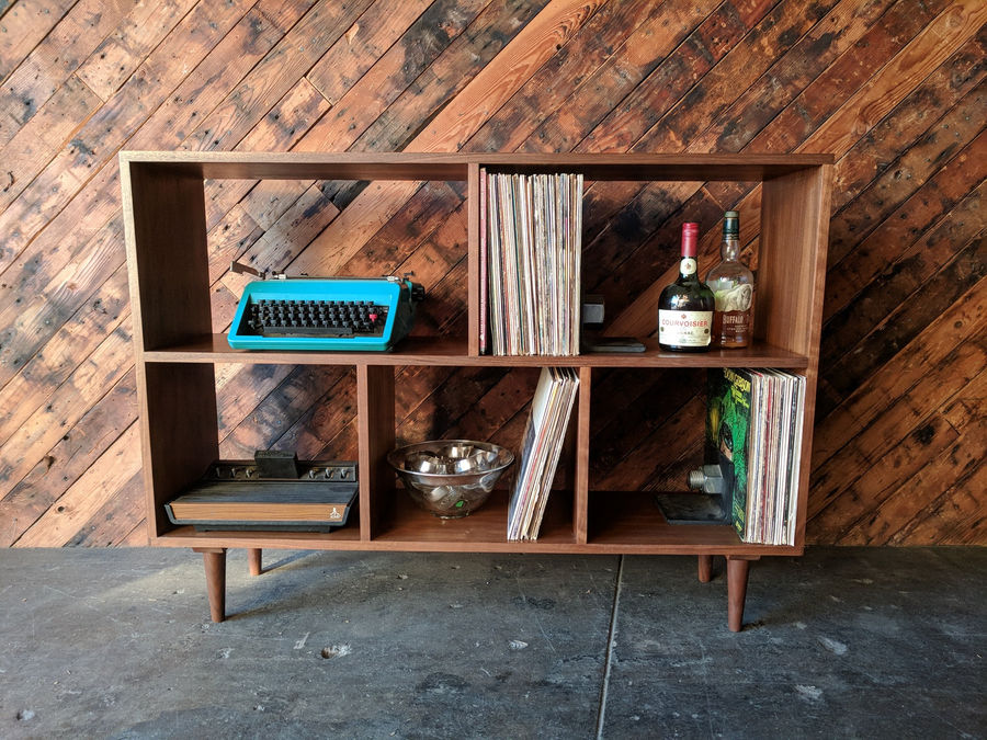 Custom Mid Century Style Walnut Book Record Shelf with 5 bays that fit records added by Spoak Member