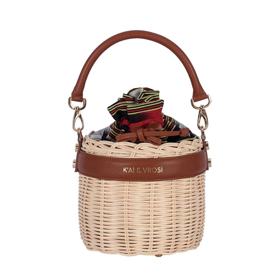 Brown Leather & Straw Bucket Bag with Drawstring added by Spoak Member