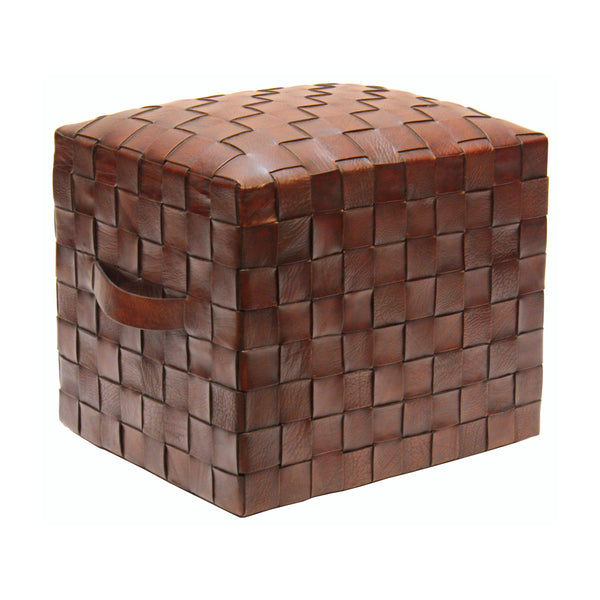 Brooklin Woven Leather Pouf, Brown added by Lindsey Weiss