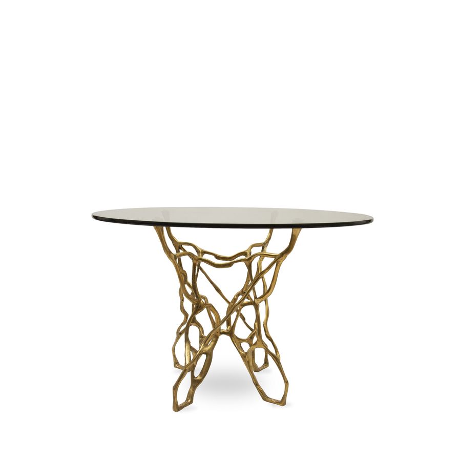 Nexus Dining Table, Round Glass Top, Brass Base added by Spoak Member