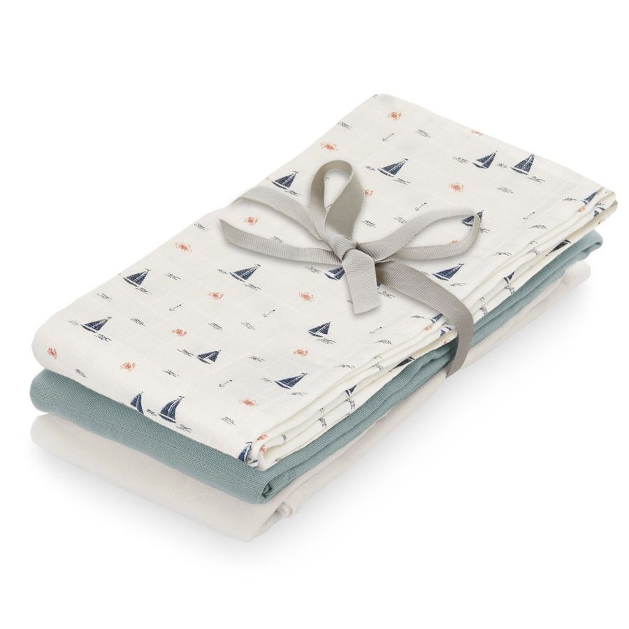 Cam Cam Muslin Cloths in Mix Sailboats, Petroleum, Creme White(3-pack) added by Spoak Member