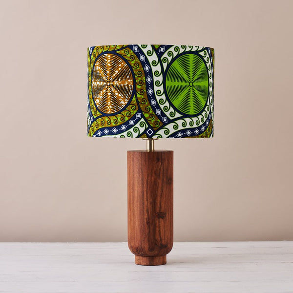 African wax print drum lampshade - Lime cassettes added by Ananya Ashok