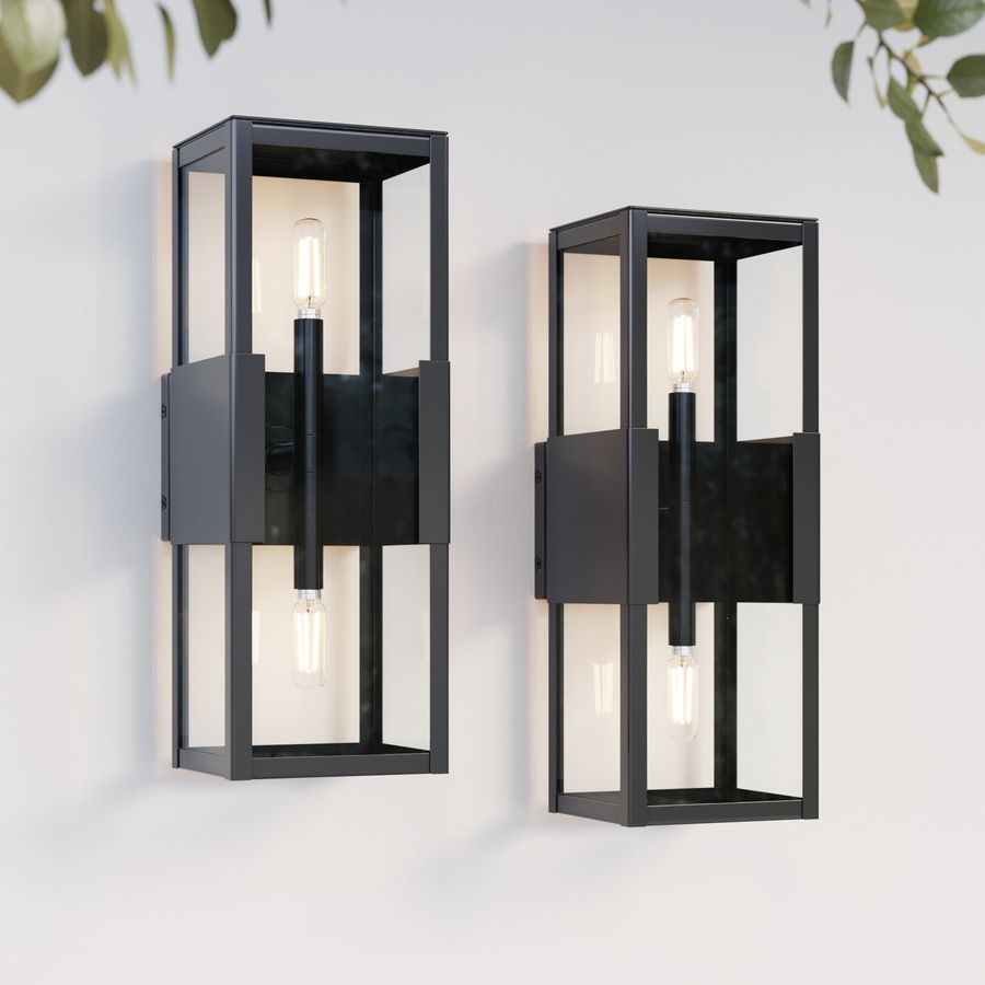 Modern Outdoor Glass 2-Bulb Wall Light Black (Set of 2) added by Spoak Member