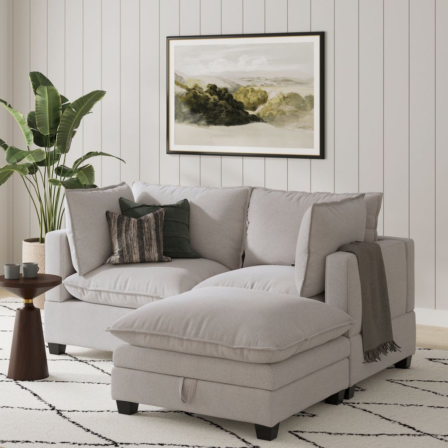 Soft Fabric Cloud Loveseat Sofa Couch & Storage Ottoman Gray added by Spoak Member