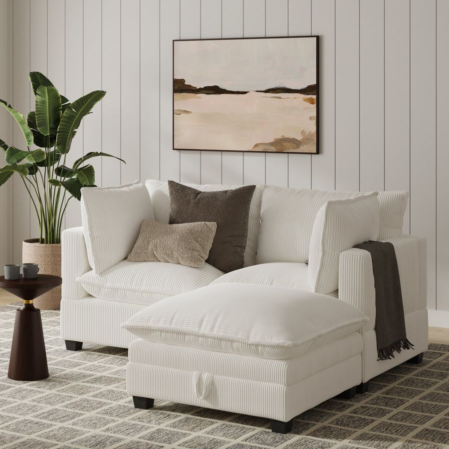Corduroy Cloud Loveseat Sofa Couch & Storage Ottoman Pearl White added by Spoak Member
