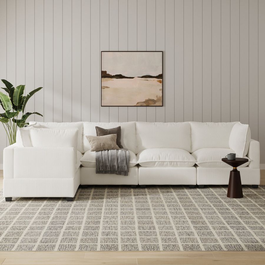 Corduroy 5-Seat Sectional Cloud Sofa Couch Pearl White added by Spoak Member
