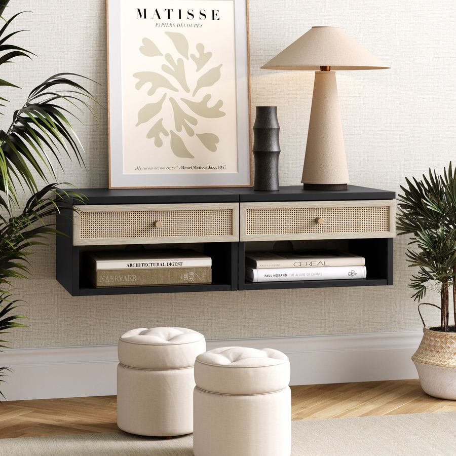 Rattan Floating Nightstands Black (Set of 2) added by Spoak Member