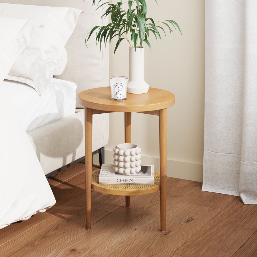 Wood & Rattan Round End Table Warm Pine added by Spoak Member